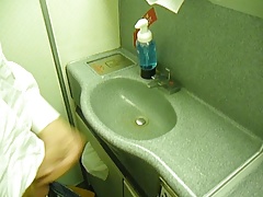 Jerking off in Airplane Bathroom and Cum