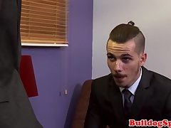 Office studs jerking during photoshoot