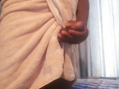 BBC play with his dick while putting on towel