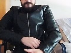 Smoking leather men masturbate