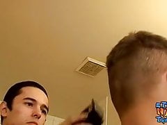 Skinny straighties shave their heads and masturbate