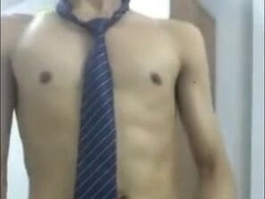 Asian Twink Caught Jerking in Bathroom