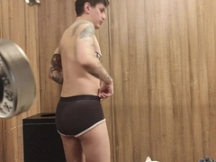 RISKY Jack Off in the Locker Guest room Douche NEARLY CAUGHT IN THE SAUNA