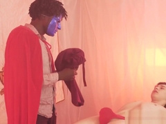 Masked Ebony Titan Gets Sucked And Barebacks