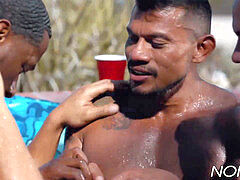 Outdoor interracial anal invasion 4some plumbing in a hot tub