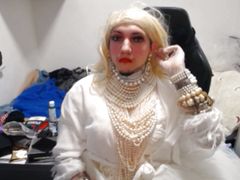 Young bride crossdresser from Croatia jerking off wearing pearls and makeup
