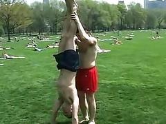 Kinky young men with a foot fetish fool around outdoors