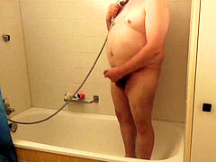 hairy Pasci under the shower