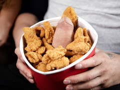 Bucket full of cock in a threesome fuck scene