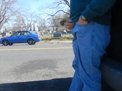 Gigantic-Salami Father Milking Outdoors