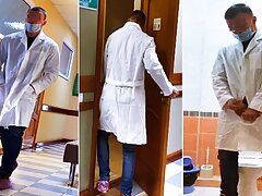 The real DOCTOR got excited during the EXAMINATION and could not stand it in the public TOILET of the hospital