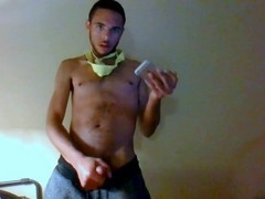 Muscular stud gets drenched in cum, huge dick covered in jizz, gay guys pleasuring themselves