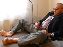 Cumming on my soles after a long day of work - Solo male foot teasing in a suit