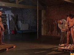 Muscled babes whipped and tied in kinky gay sex vid