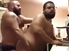 Big guys Having fun in the kitchen