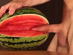 Water melon cum - fucking a melon and cumming