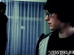 Twink with glasses analpounded hardcore and sprayed with cum