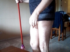 John is whiping the floor naked on the bottom