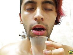 Filling a cup with spit and Jerking off with it until I cum - Camilo Brown