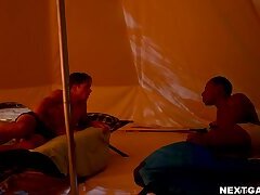 A seductive stranger, broke into Liam and Jayden's tent to fuck them