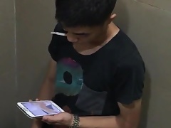 Asian boy caught jerking and cumming at the restroom