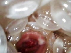 Internal view of me cumming inside previously creampied Fleshlight Quickshots