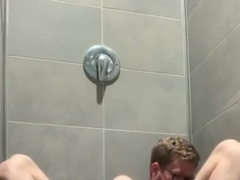 Jerking off on the Floor of the YMCA Public Bathroom Stall