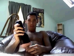 hot hairy straight stud tries a fleshlight and cums loud