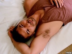 Hung hairy hunk rims his partner's tight booty hole before drilling it