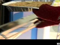 Watch Pink-haired babe with a yam-sized body take on a massive cock and a load of cum