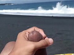 Jerking my cock on black sand beach