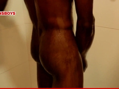 Hetero black dude taking a douche at his homo buddy's palace