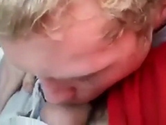 Blondie guy deep throats parent in the van