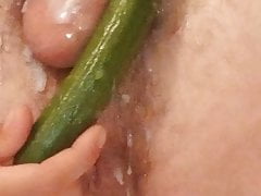 close up cucumber fuck my ass with cum