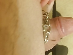 chained cock cum shot!!