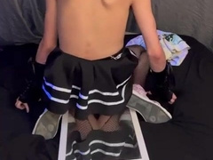 Femboy deepthroats rails and takes schlong from a machine