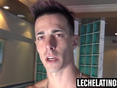 LecheLatinos.com - Tattooed man powerful beefstick jerking post photoshoot