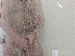 Hairy chastity bear takes a shower