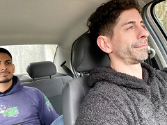 Latino stud enjoys hefty dick on the back seat in gay romance
