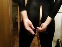 Latex wetlook catsuit cam slave anal 1