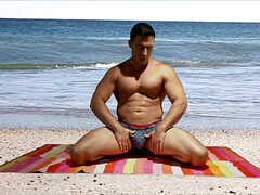 Gay towel challenge, gay beach masturbation, gay big cock