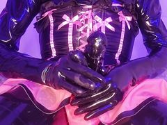 LATEXCYBERDOLL - Edging with magic wand and cum in black cocksleeve