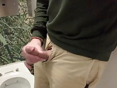 Airport Jerk-off. Rubbing one out at the airport toilet! Cum
