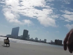 Hairy Bear Jerks Off on a Public Beach - Big Cum Shot