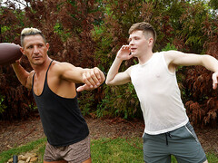 Erotic bedroom gay bareback with his stepdad until sperm blasts on his chest