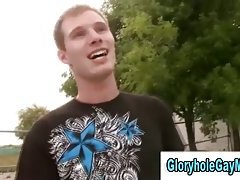 Amateur gay dude gives straight dude a blowjob