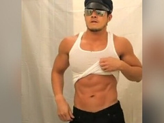 Stripper Cop Muscle Mikey Flexes & Cums