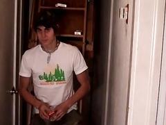 Kinky twink smokes before stripping naked and stroking his boner