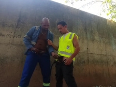 Employees having fuck-fest behind the construction website during working hours