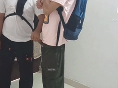 2 school college girls having homo joy in college library